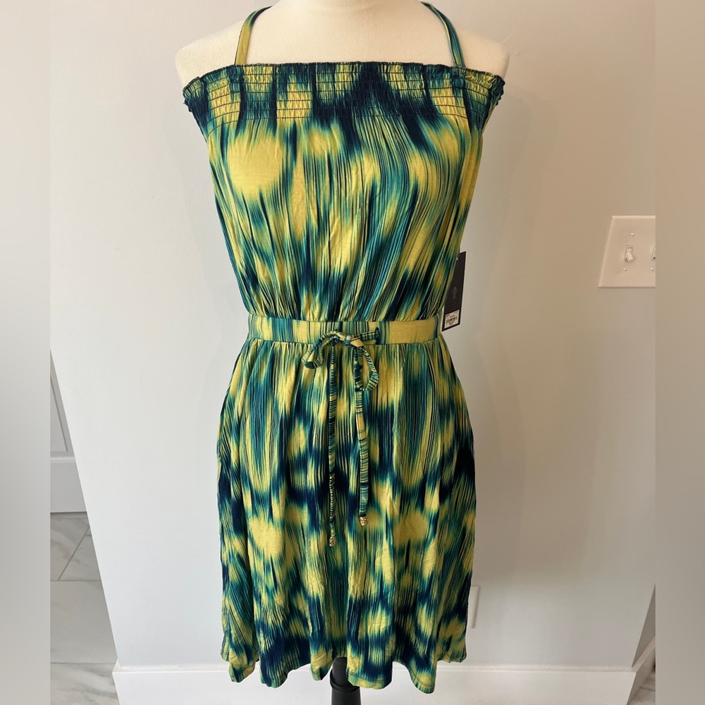 NWT Jennifer Lopez dress size medium blue green yellow bright
